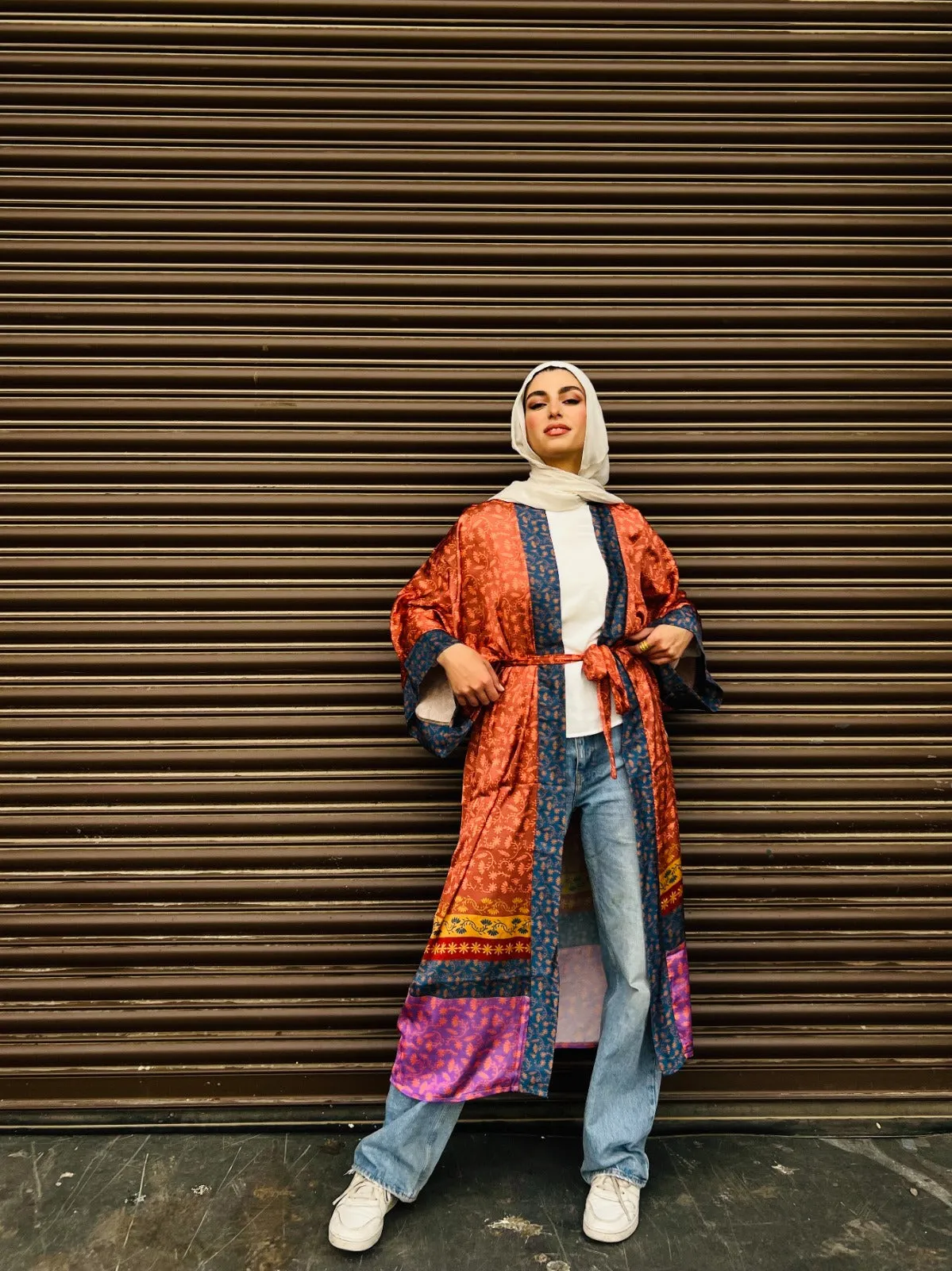 Brown Hues Indian Satin Kimono