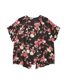 Carin Short Ruffle Sleeve Kimono | Black / Red