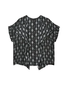 Carin Short Ruffle Sleeve Kimono | Black / White