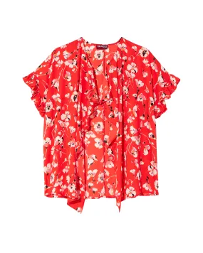 Carin Short Ruffle Sleeve Kimono | Red / White