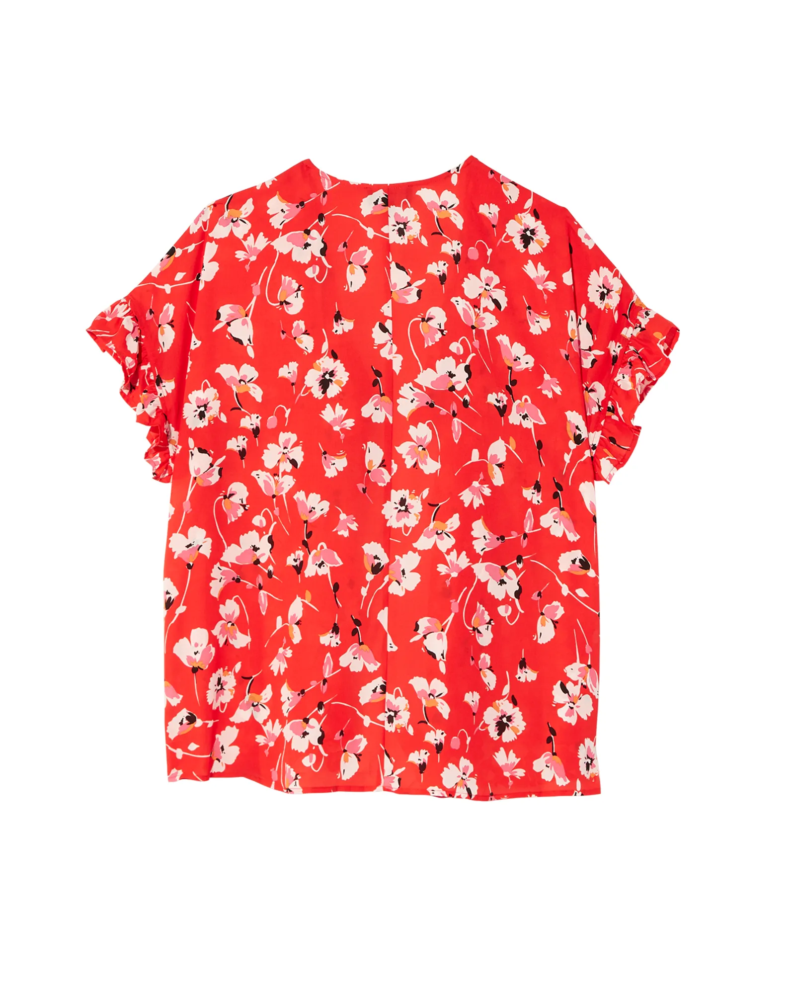 Carin Short Ruffle Sleeve Kimono | Red / White