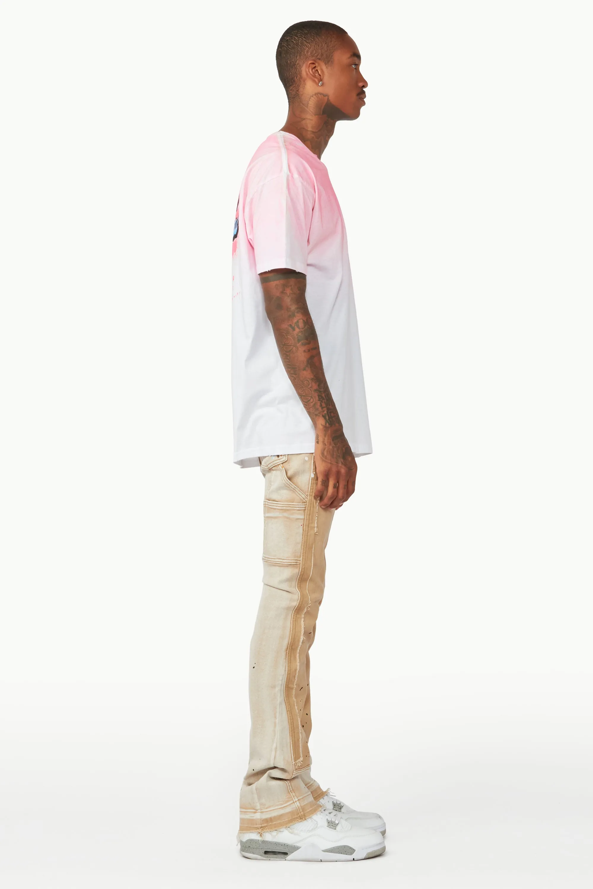Carson Beige Stacked Flare Jean