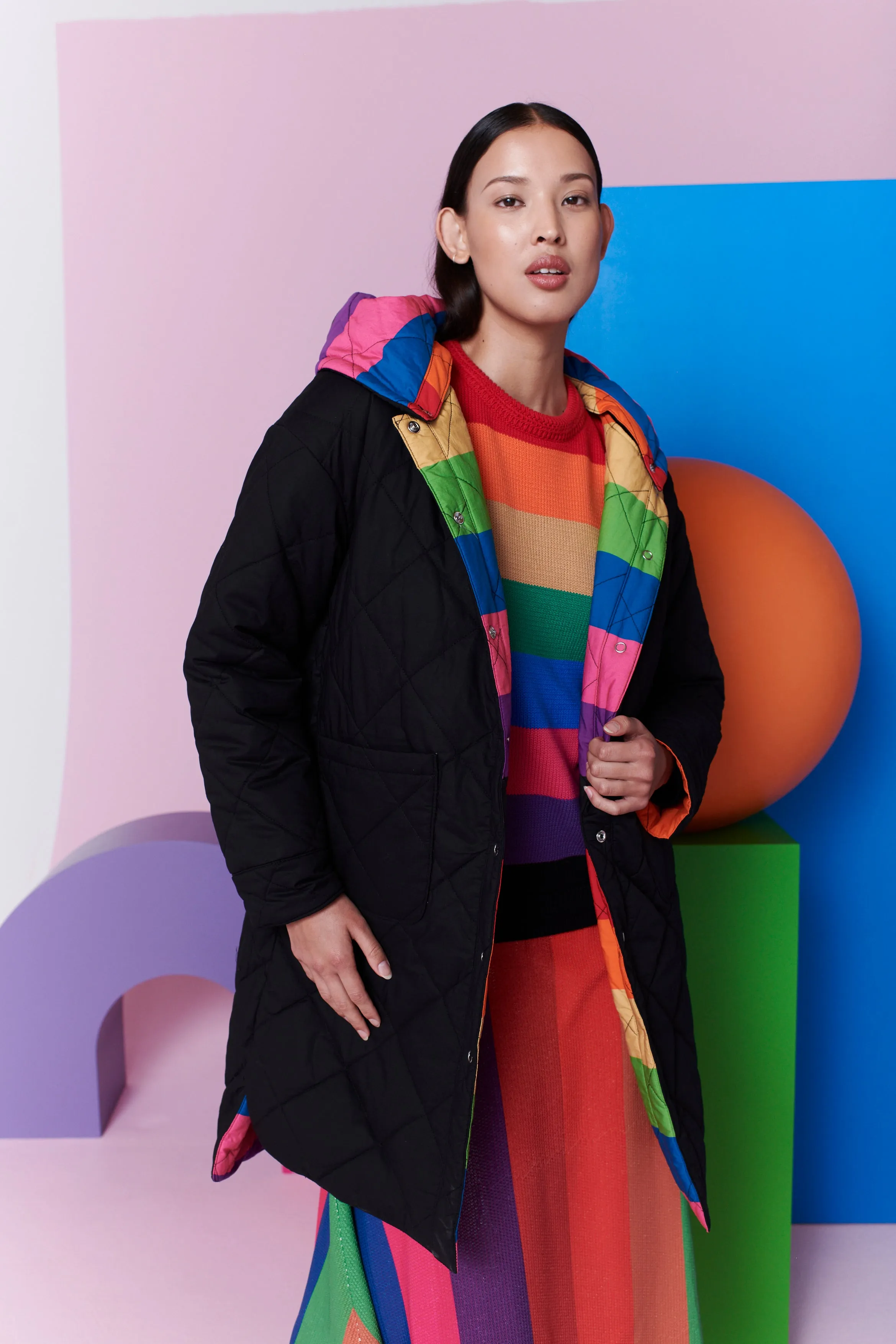 Carter Reversible Rainbow Stripe Quilted Coat