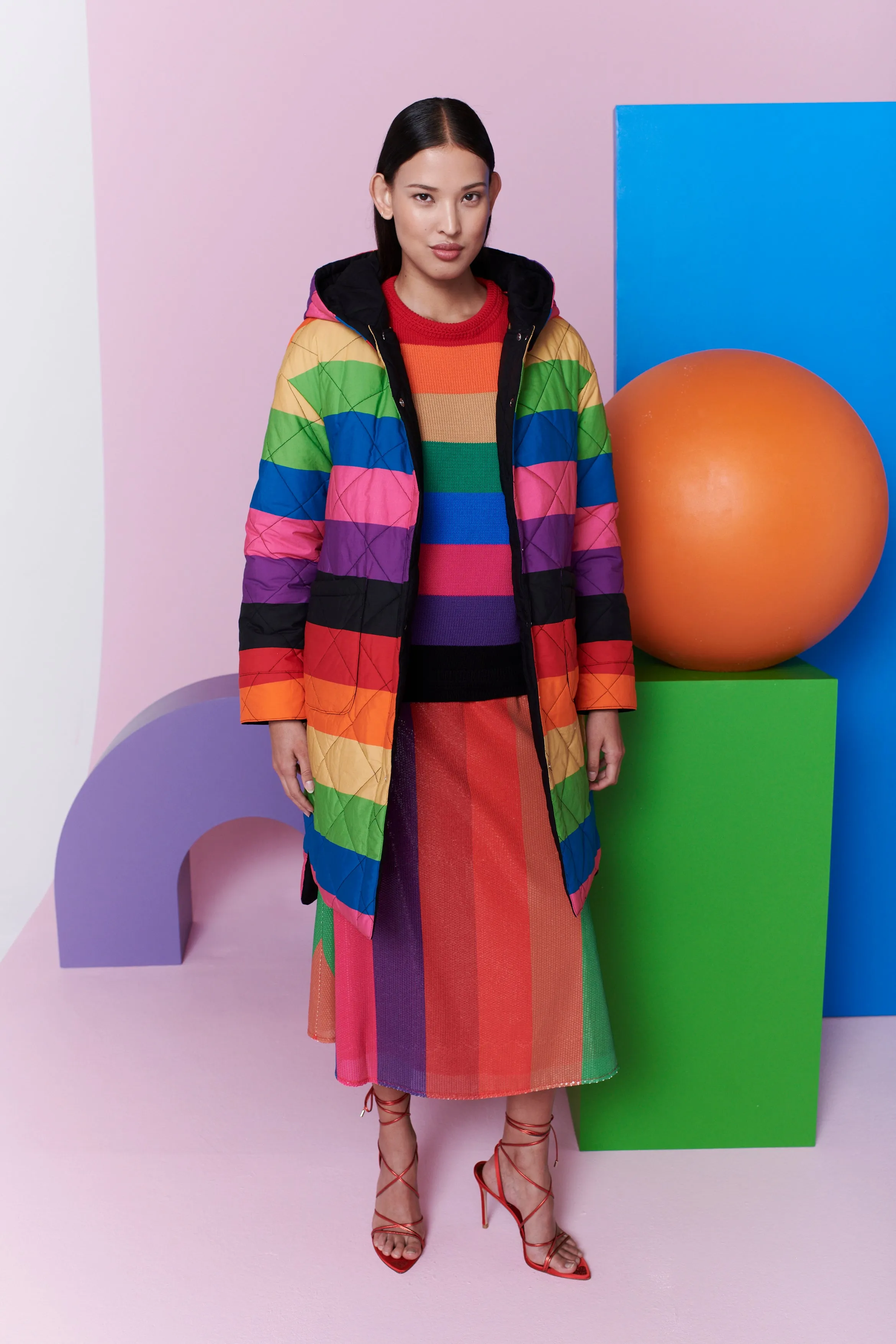 Carter Reversible Rainbow Stripe Quilted Coat