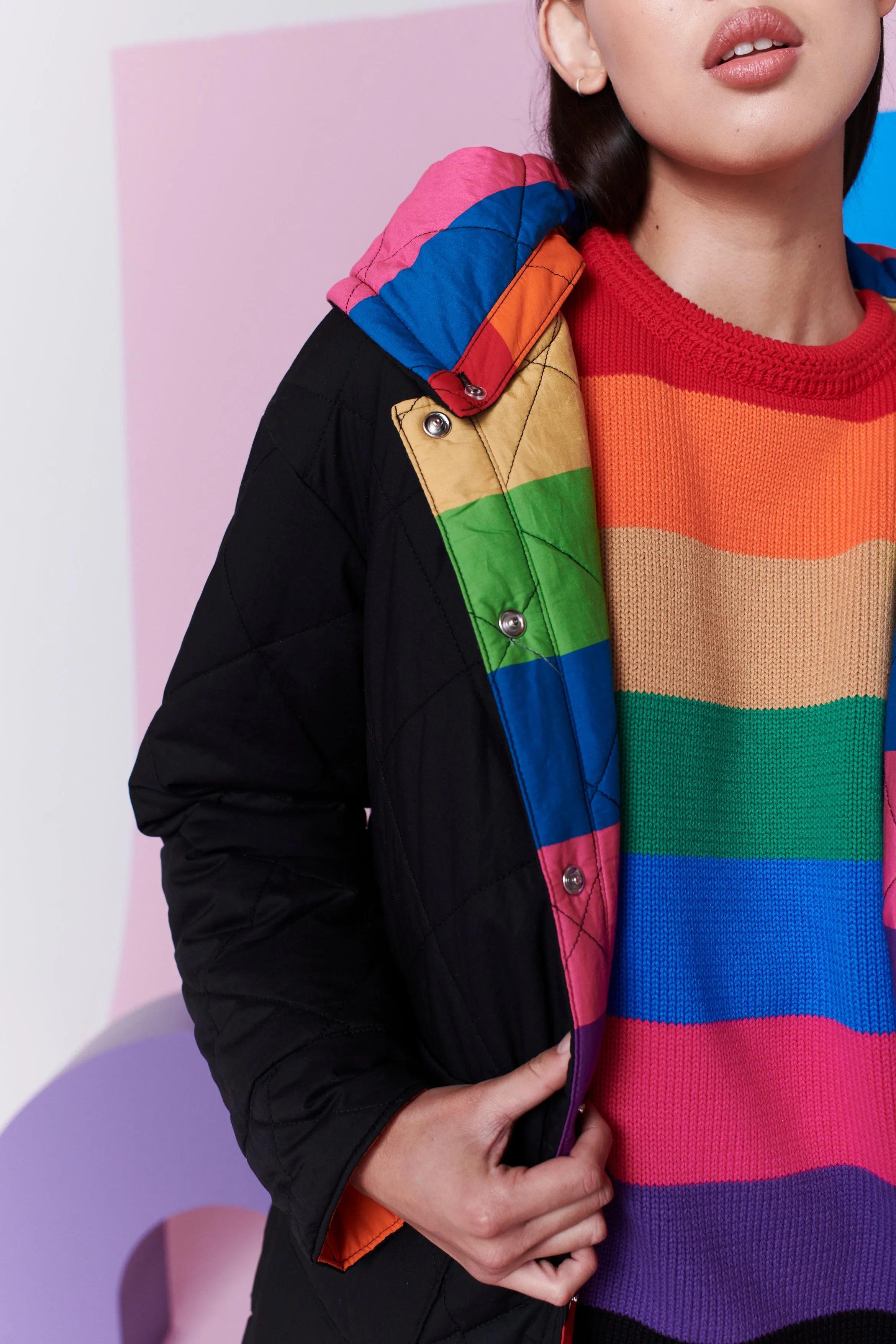 Carter Reversible Rainbow Stripe Quilted Coat