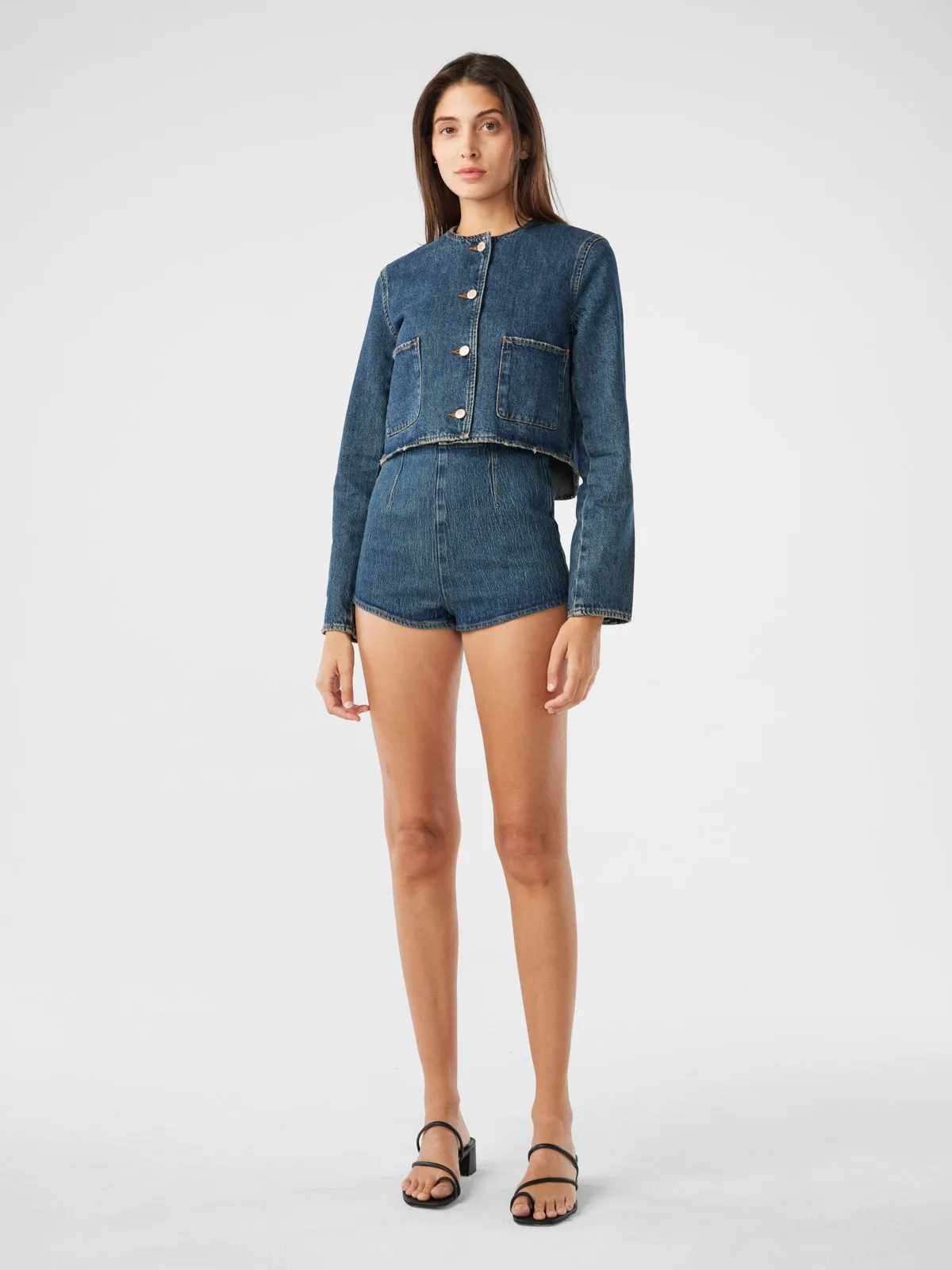 Celeste Cropped Suit Jacket - Malibu Vintage Indigo