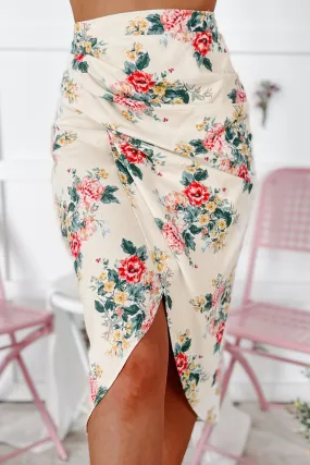 Chasing Success Floral Midi Skirt (Ivory/Coral/Sage)