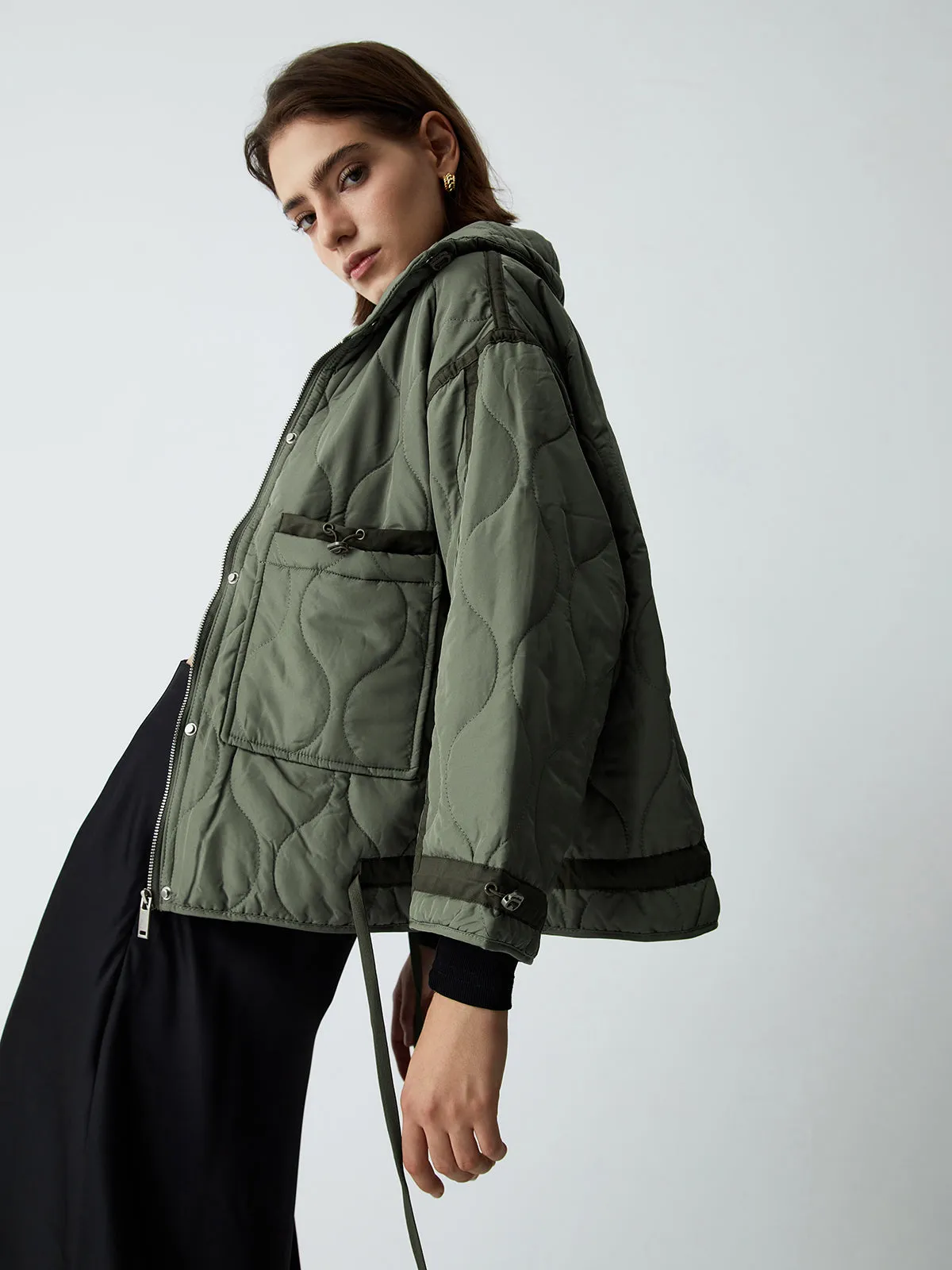 CHICMY- Open Collar Quilted Coat