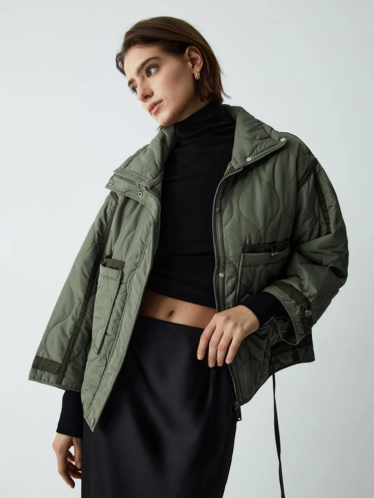 CHICMY- Open Collar Quilted Coat