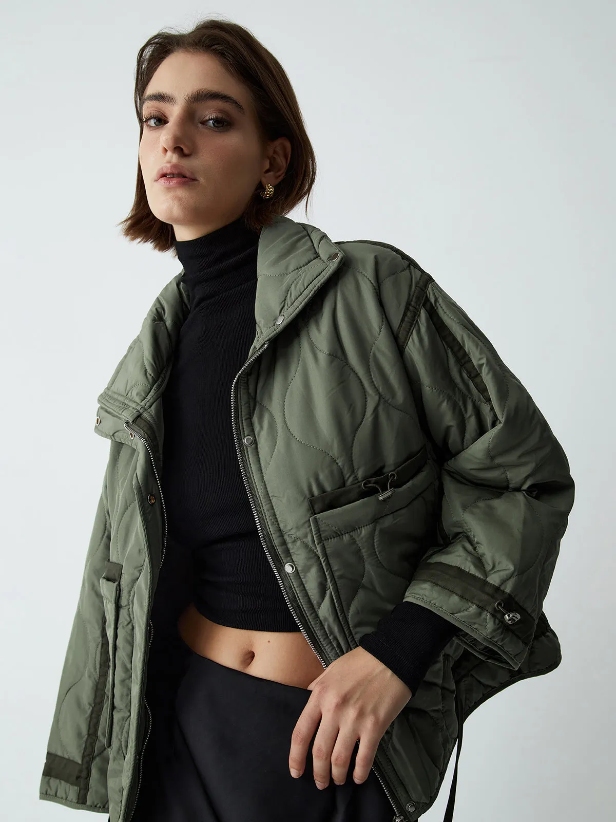 CHICMY- Open Collar Quilted Coat