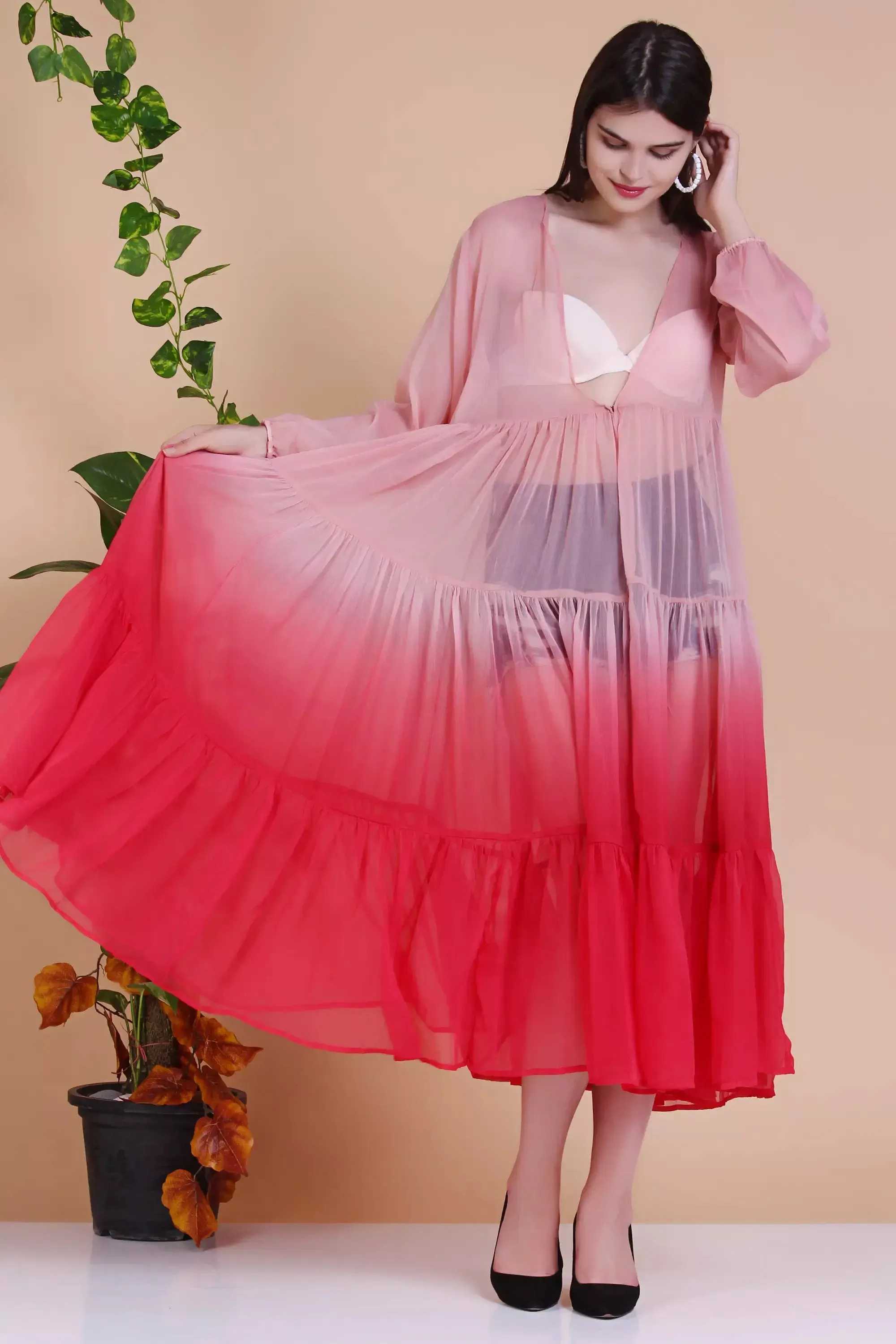 Chiffon Ombre Tiered Sheer Kimono