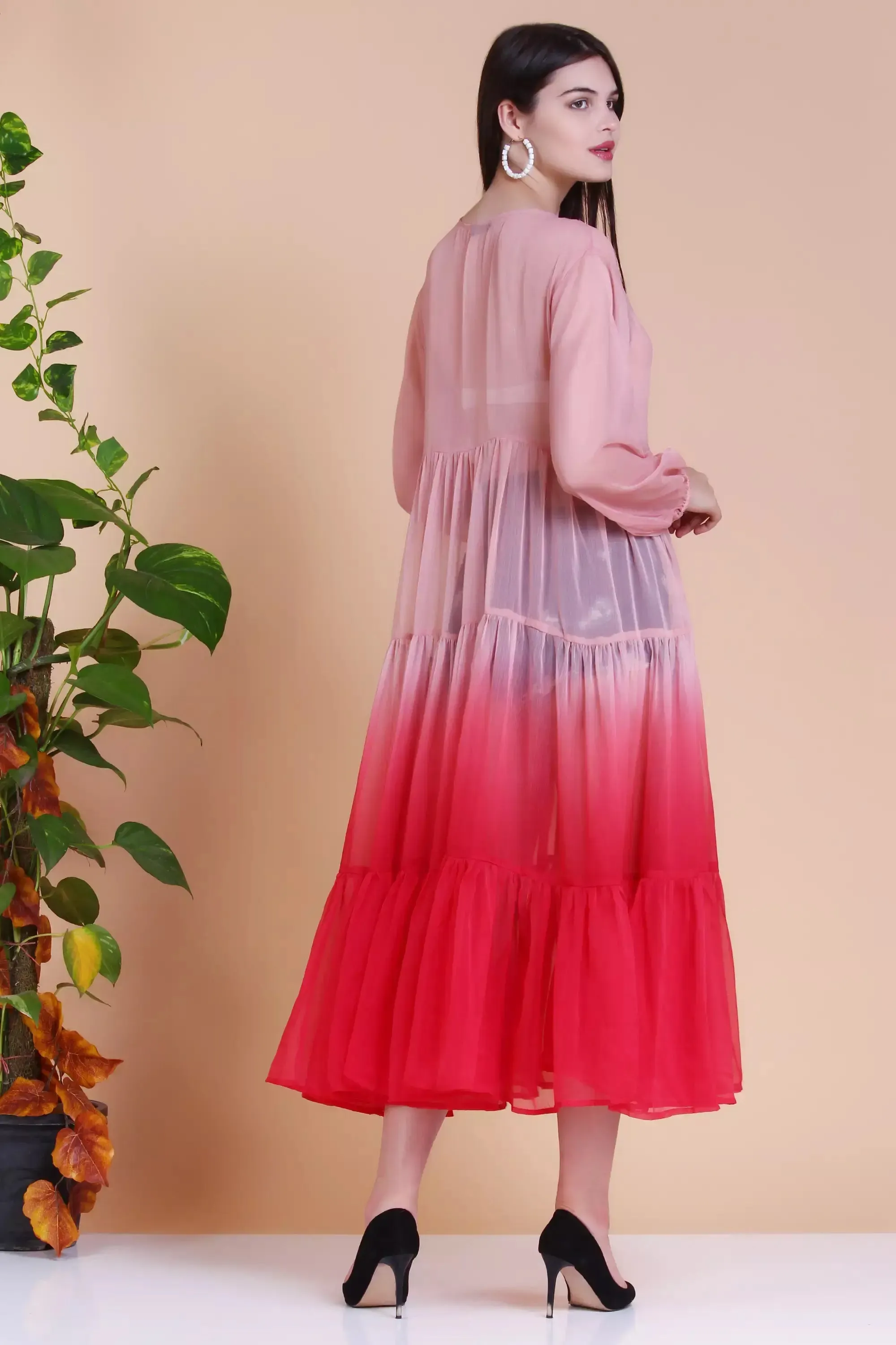 Chiffon Ombre Tiered Sheer Kimono