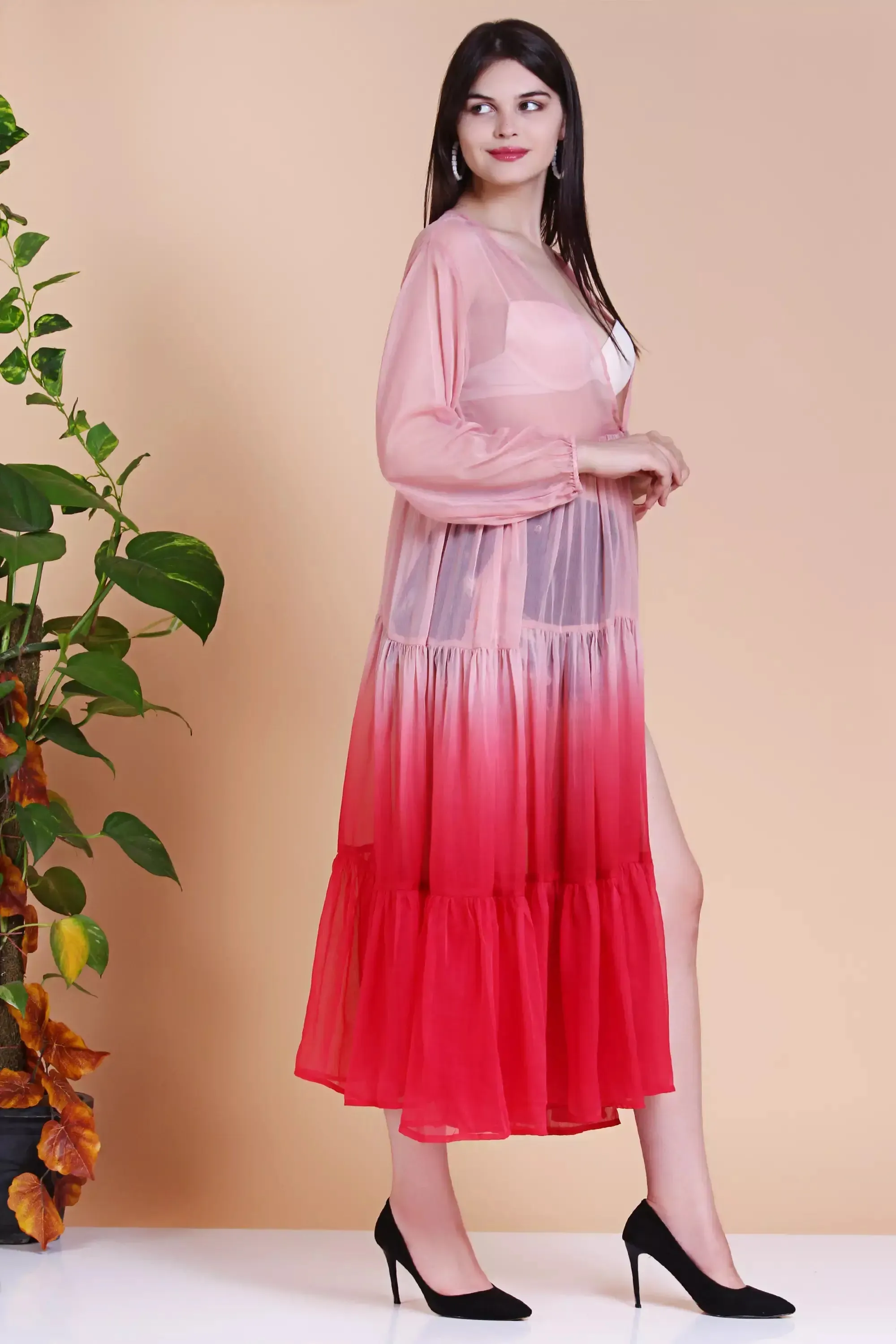 Chiffon Ombre Tiered Sheer Kimono