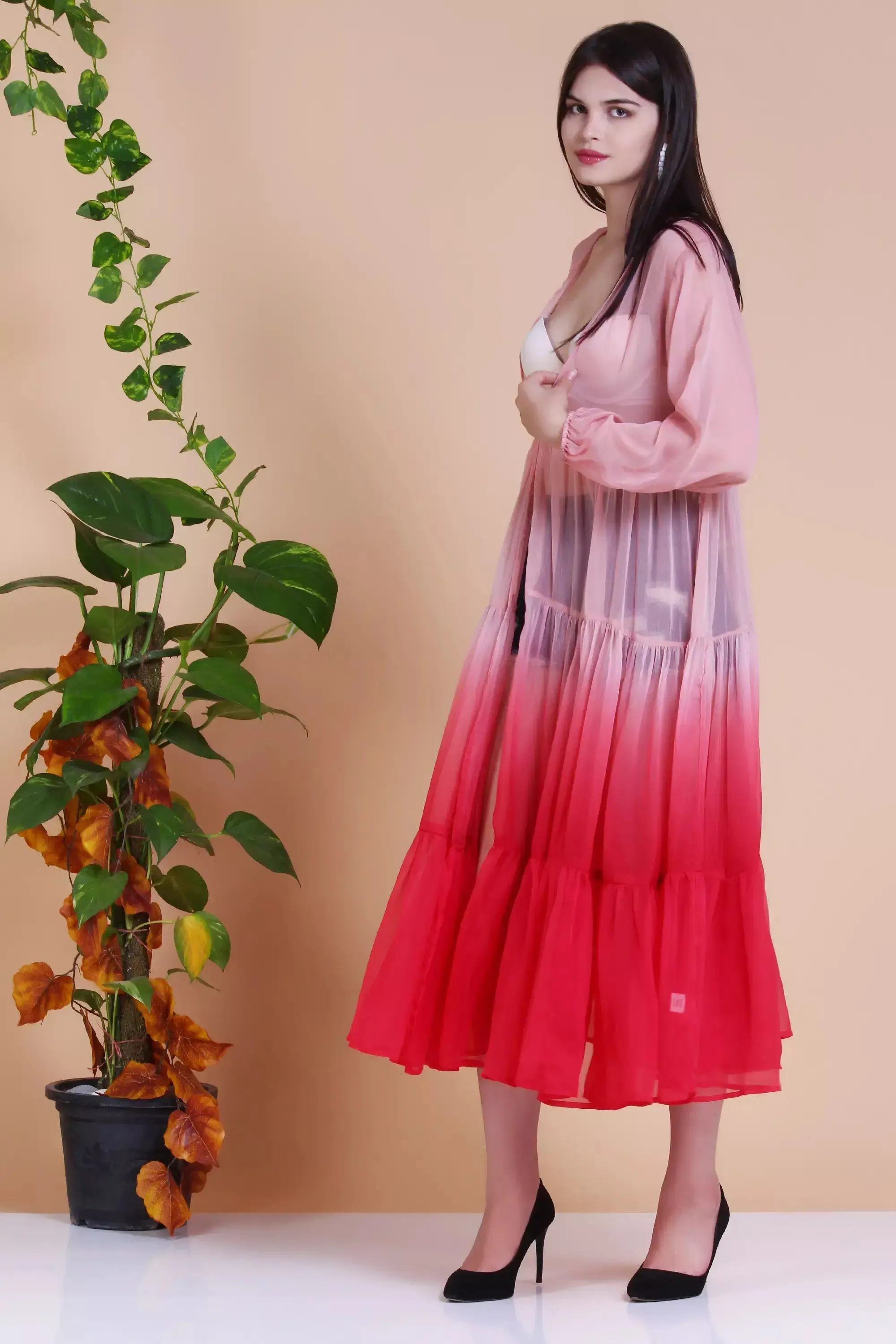 Chiffon Ombre Tiered Sheer Kimono