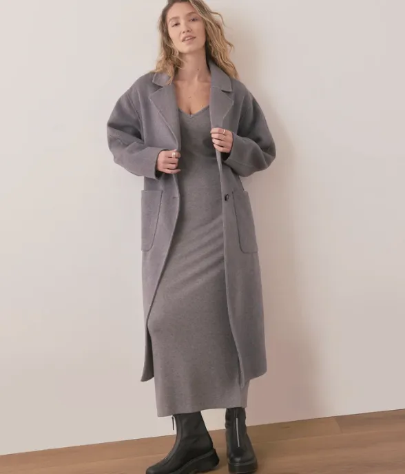 Colette Oversized Longline Coat - Grey Heather