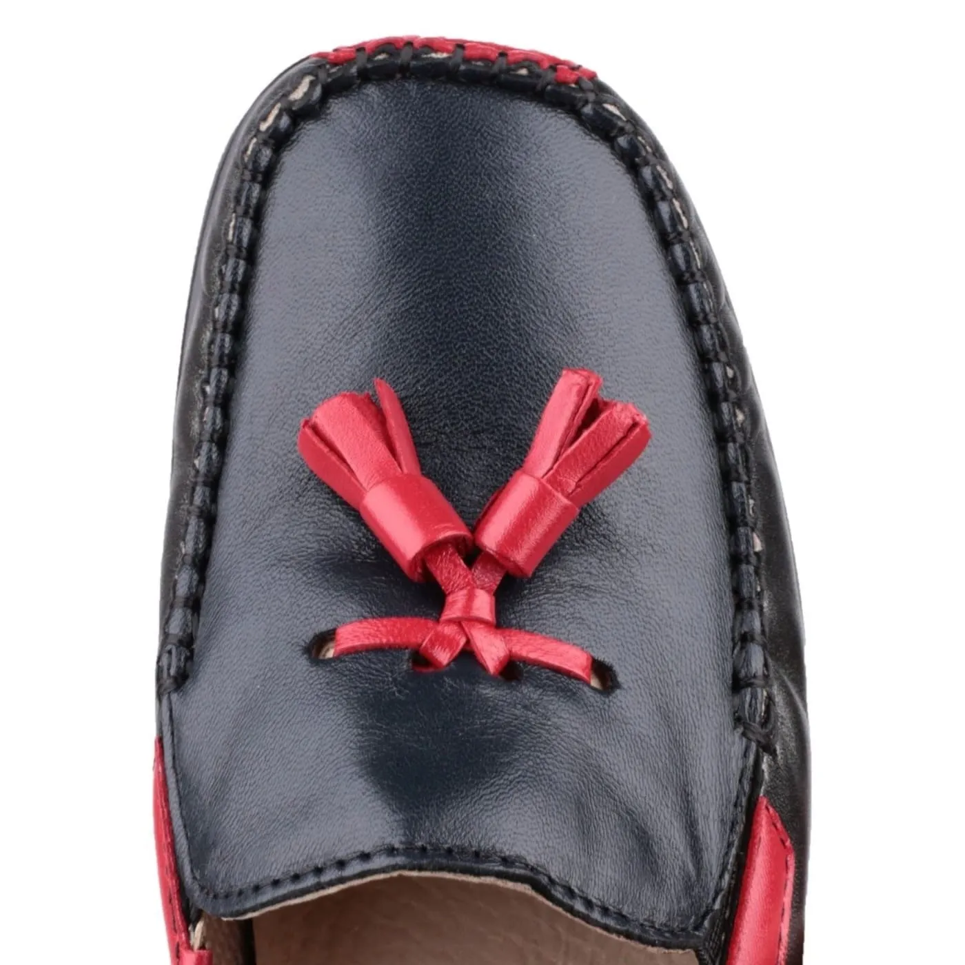 Cotswold Biddlestone Black/Red Ladies Leather Slip Ons