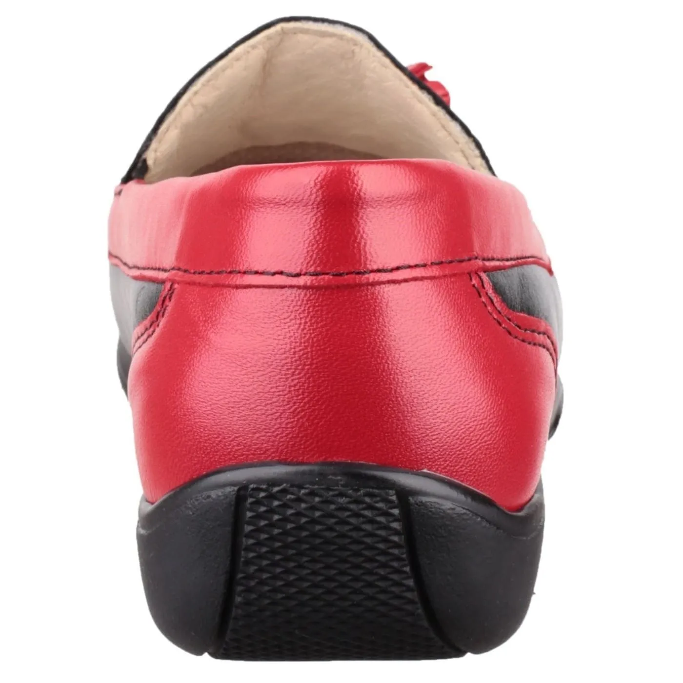 Cotswold Biddlestone Black/Red Ladies Leather Slip Ons