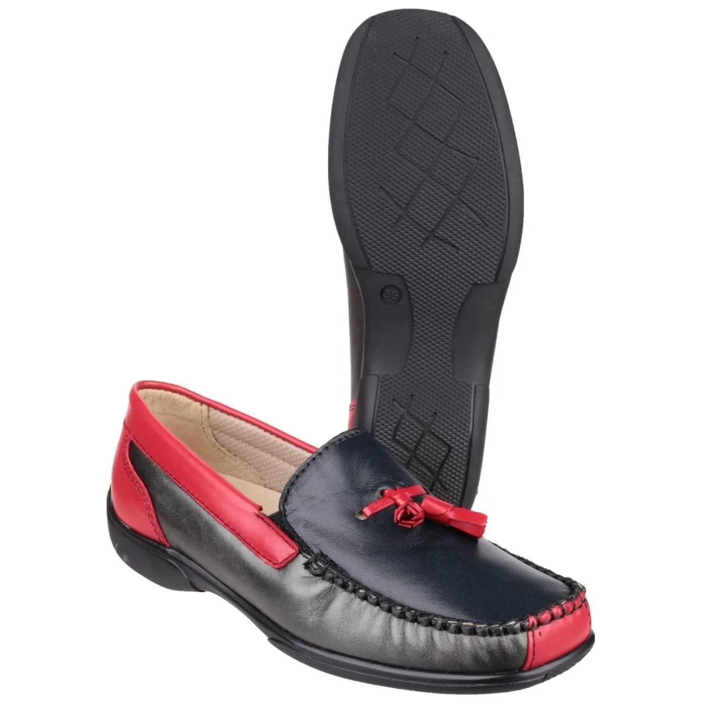 Cotswold Biddlestone Black/Red Ladies Leather Slip Ons