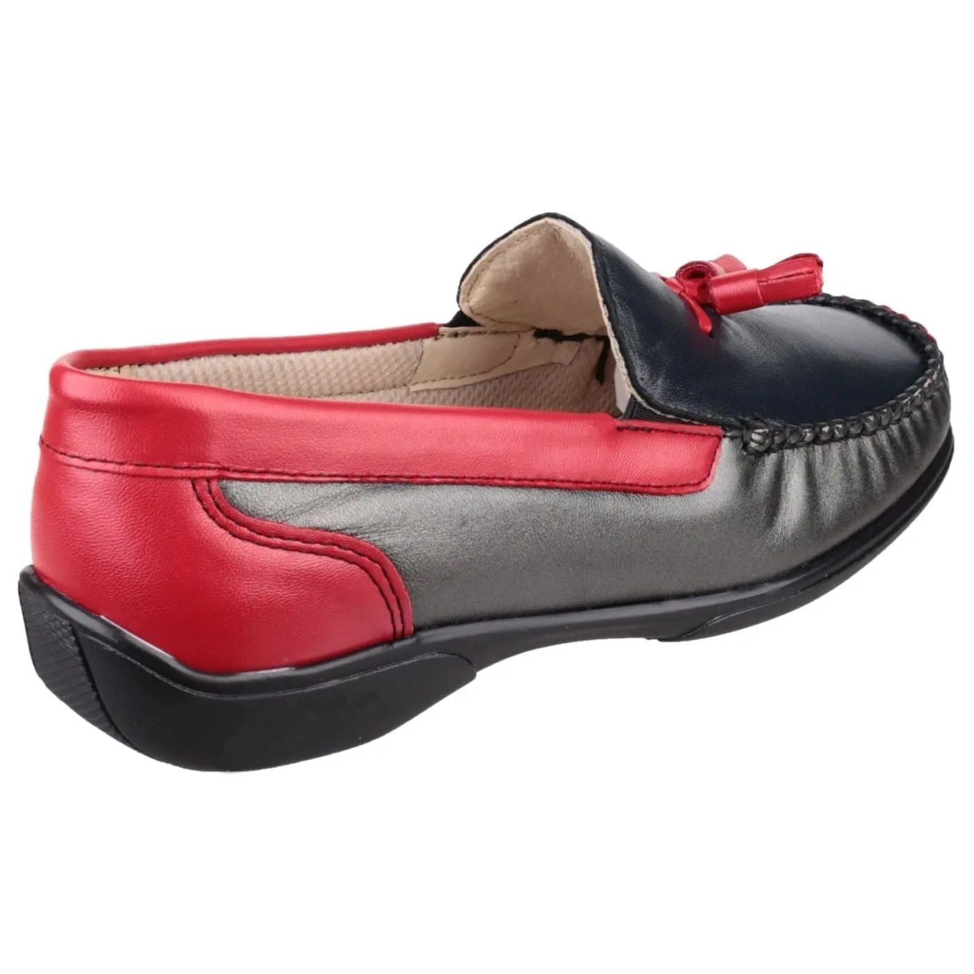 Cotswold Biddlestone Black/Red Ladies Leather Slip Ons