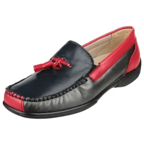 Cotswold Biddlestone Black/Red Ladies Leather Slip Ons
