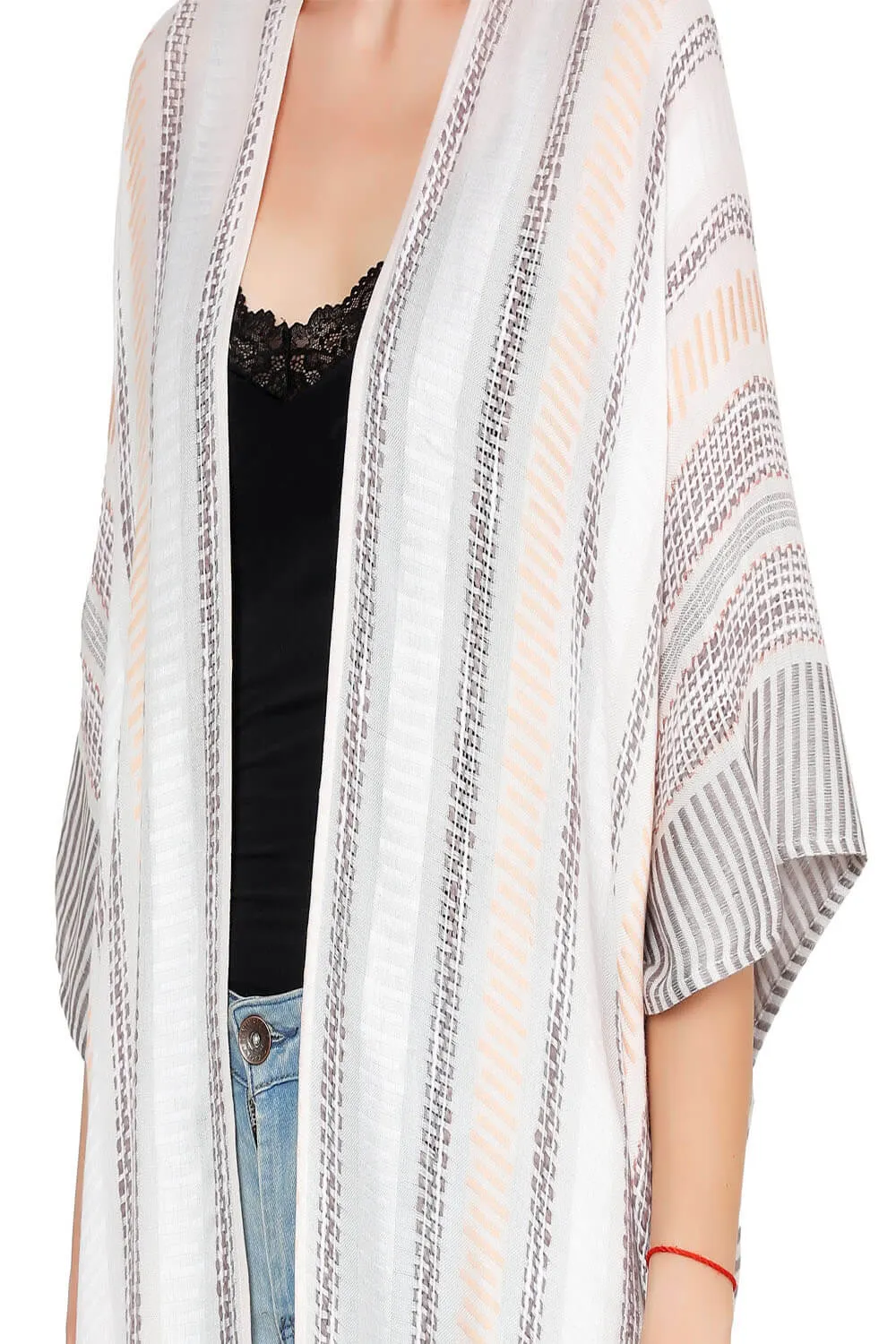 Creamy Beach Vibes Stripes Kimono