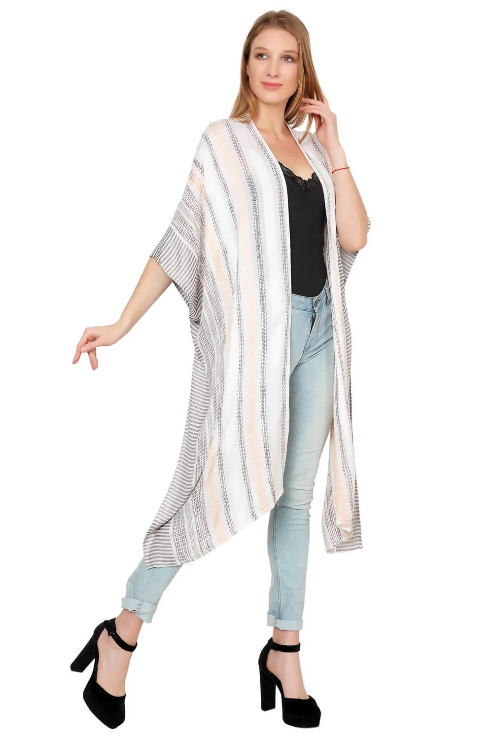 Creamy Beach Vibes Stripes Kimono