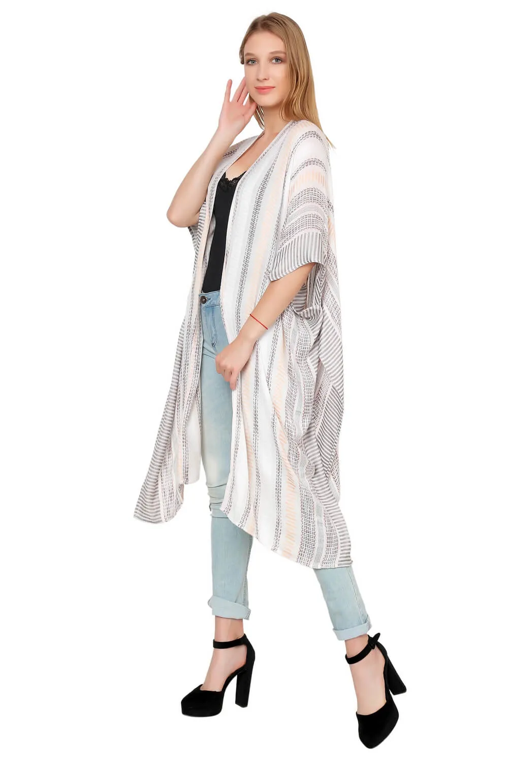Creamy Beach Vibes Stripes Kimono