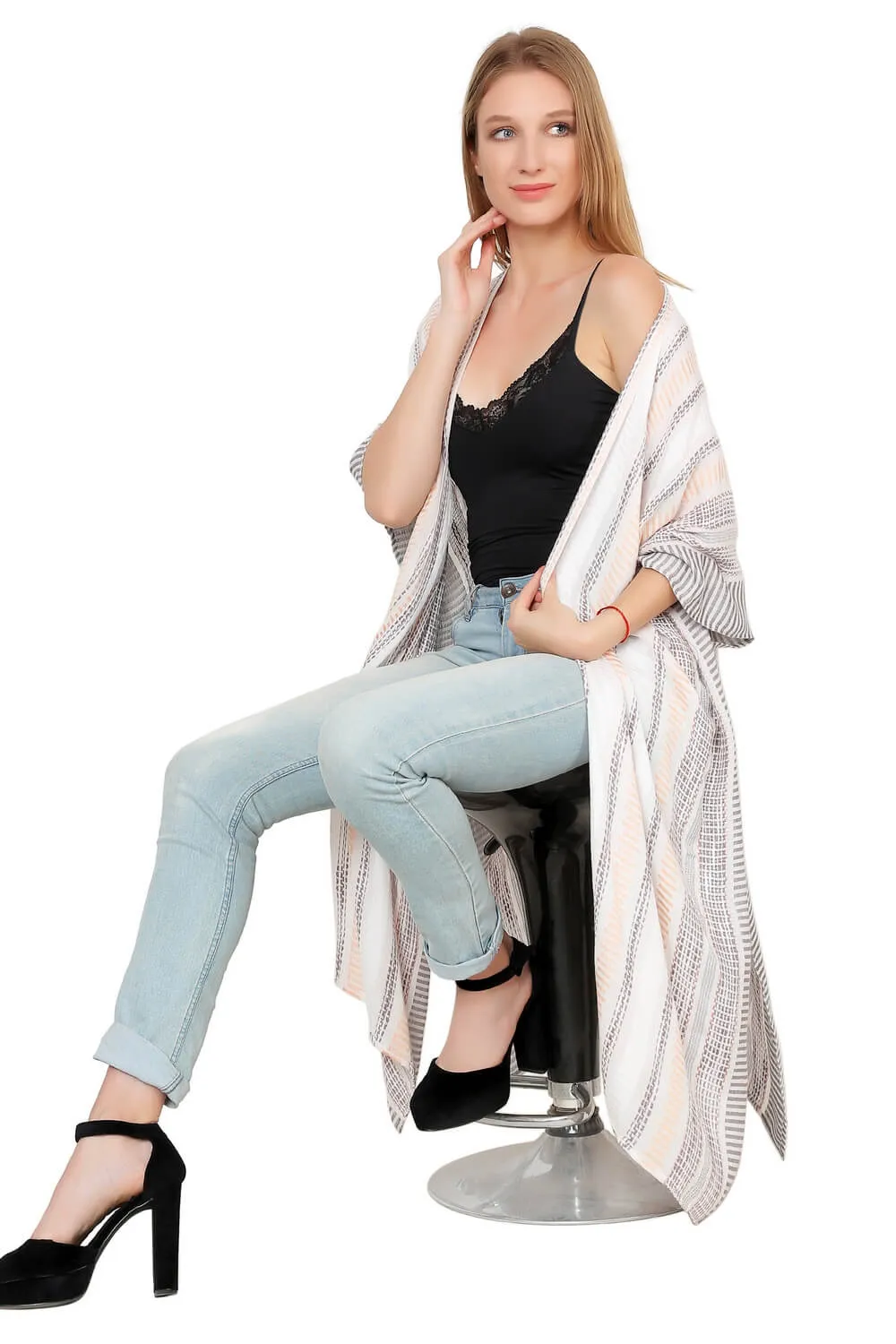 Creamy Beach Vibes Stripes Kimono