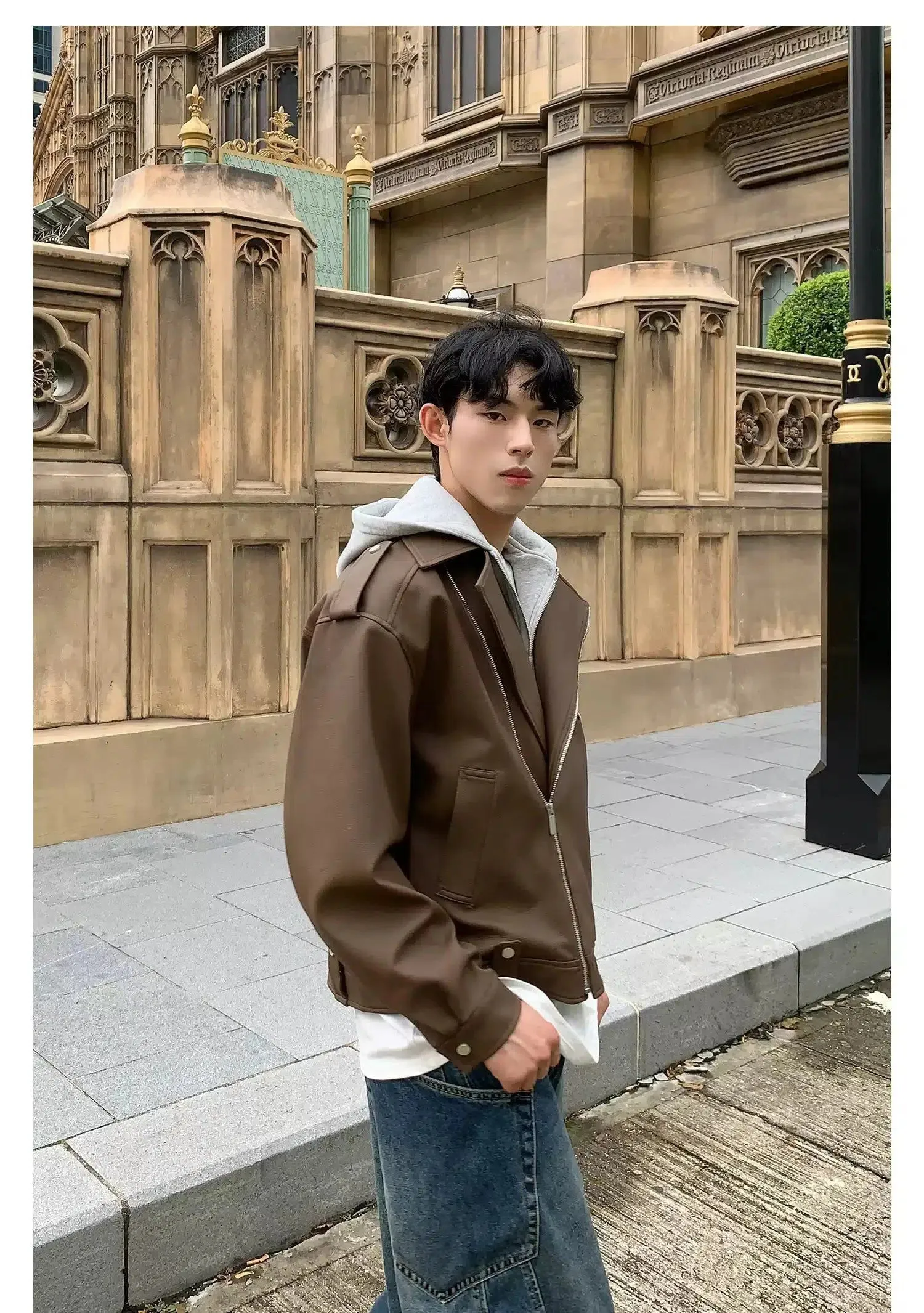 Cui Hooded Layer Leather Jacket