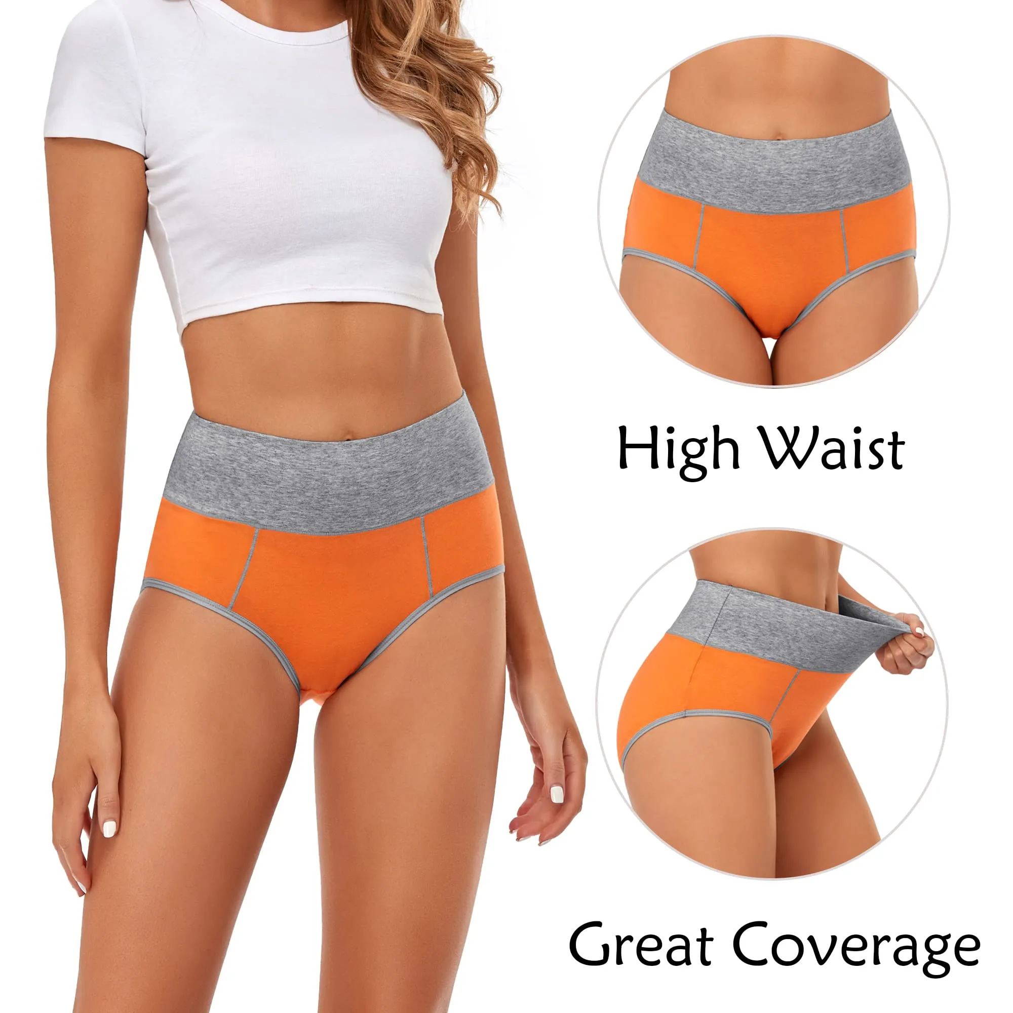 CULAYII High Waisted Underwear for Women Cotton Briefs Full Coverage Soft Breathable Ladies Panties