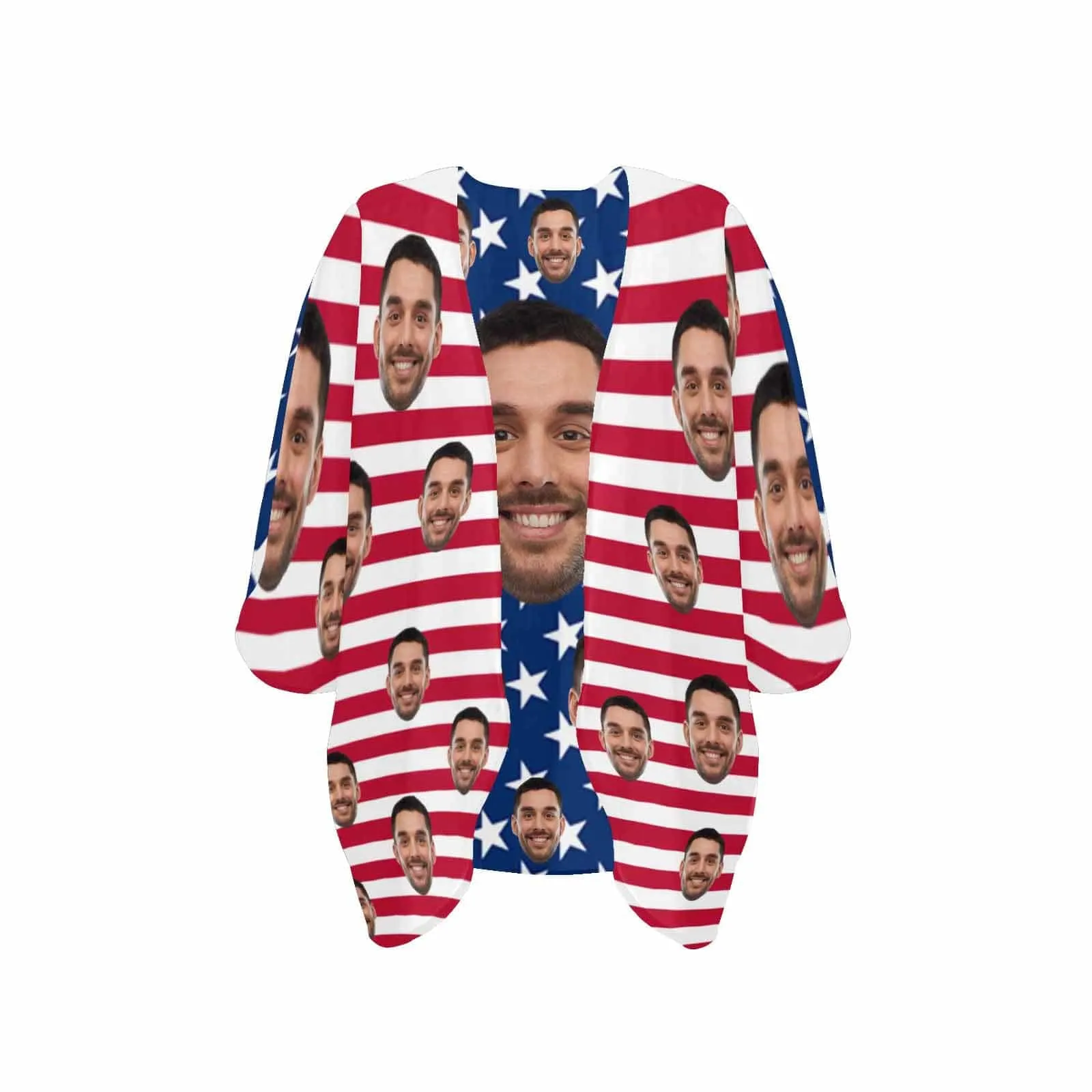 Custom Face American National Flag Personalized Women's Kimono Chiffon Cover Up Gift