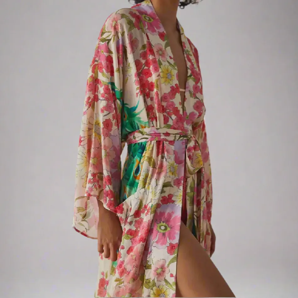 Daliah Peacock Floral Boho Kimono Robe