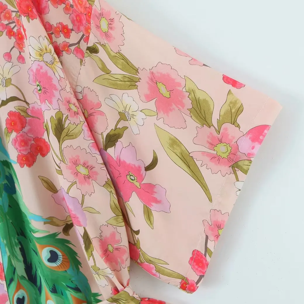 Daliah Peacock Floral Boho Kimono Robe