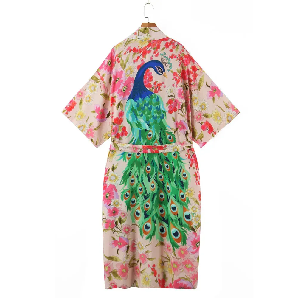 Daliah Peacock Floral Boho Kimono Robe