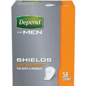 Depend Shields, One Size Fits Most, Disposable, Package of 58, 3 Pack (174 Total)