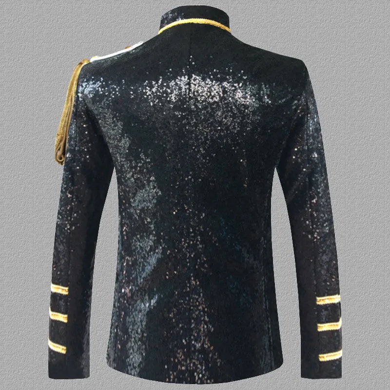 Designer Party Jacket Men's Tuxedo Blazer Gold Black Burning Man Captain