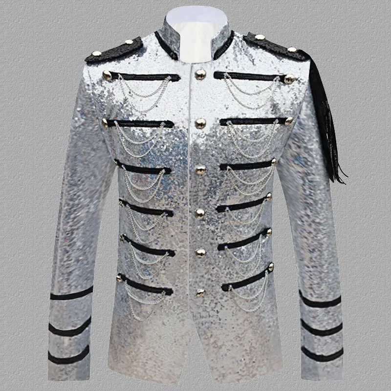 Designer Party Jacket Men's Tuxedo Blazer Gold Black Burning Man Captain