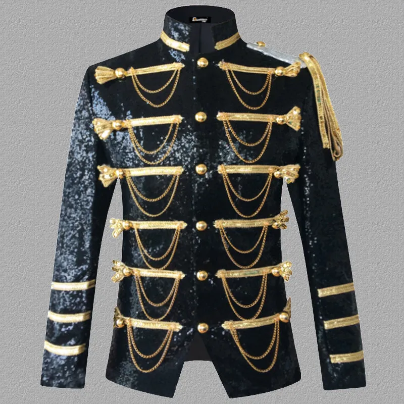 Designer Party Jacket Men's Tuxedo Blazer Gold Black Burning Man Captain