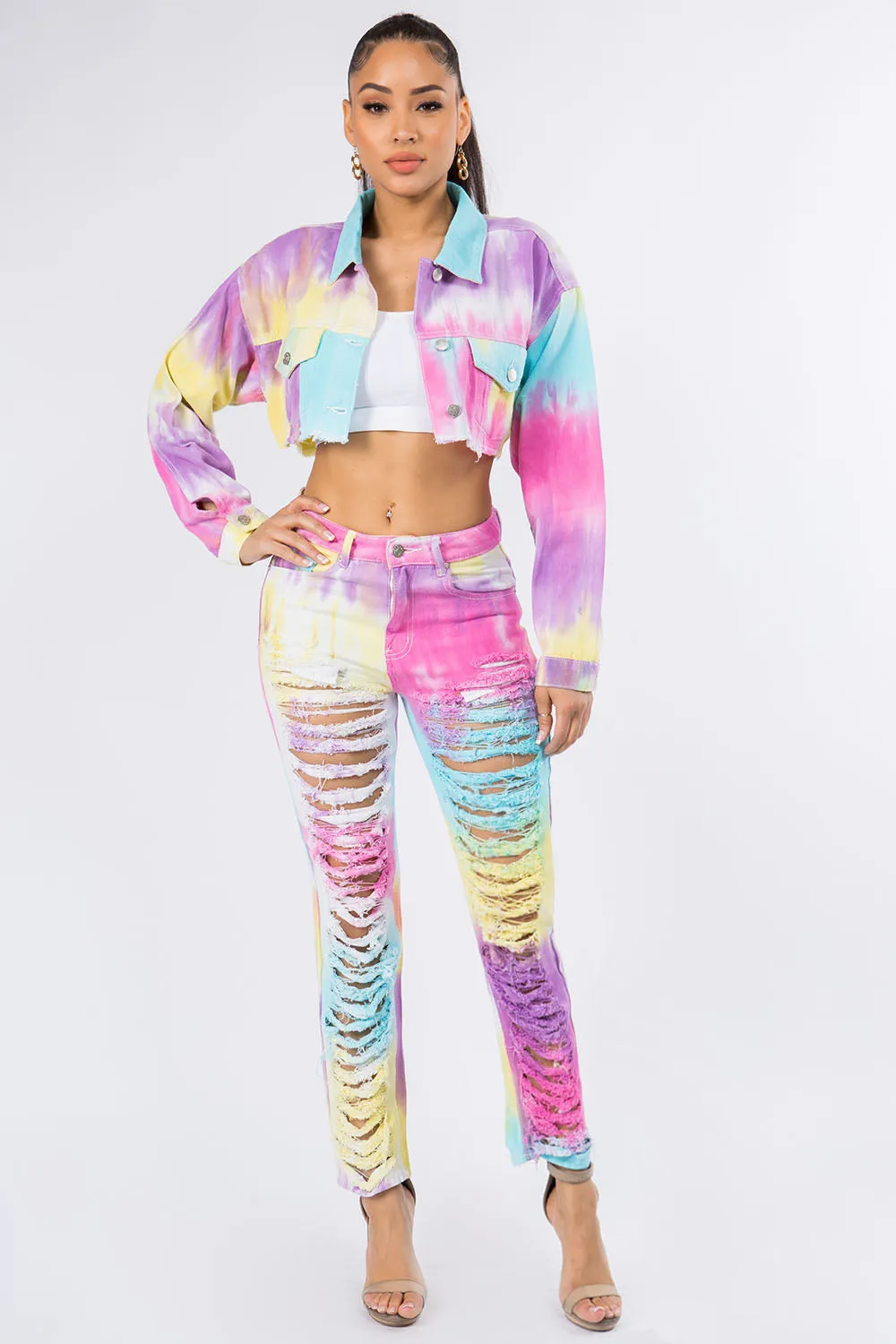 Distressed Back Cropped Denim Jacket – Bazi