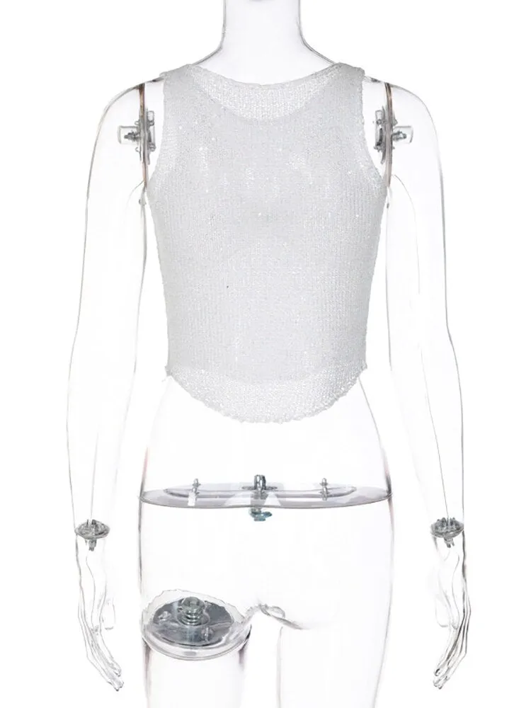 Distressed Knit Sparkling White Crop Top
