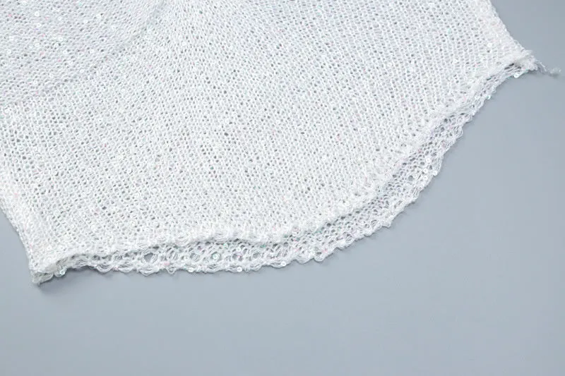 Distressed Knit Sparkling White Crop Top