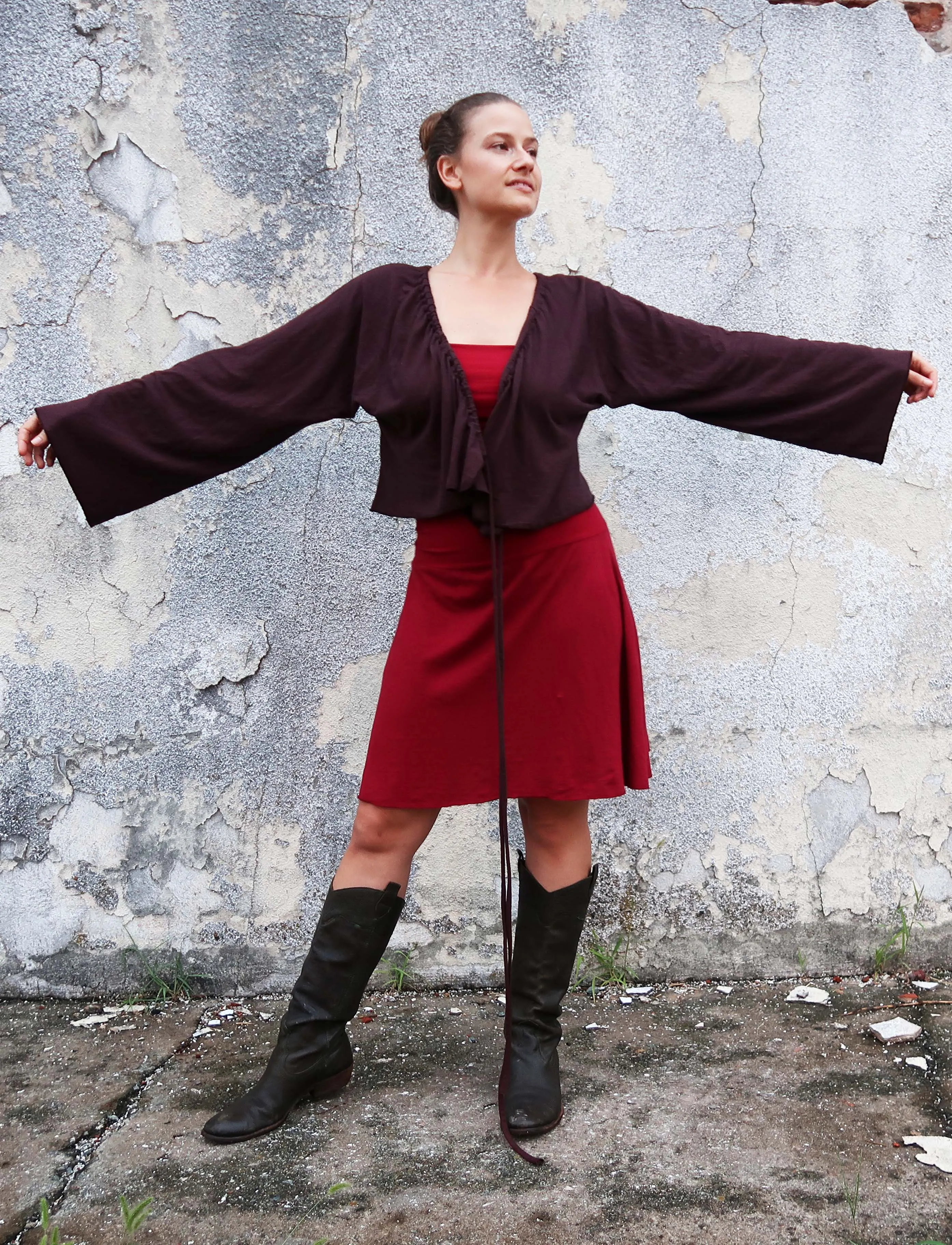 Drawstring Wrap Kimono Simplicity Cropped Shirt