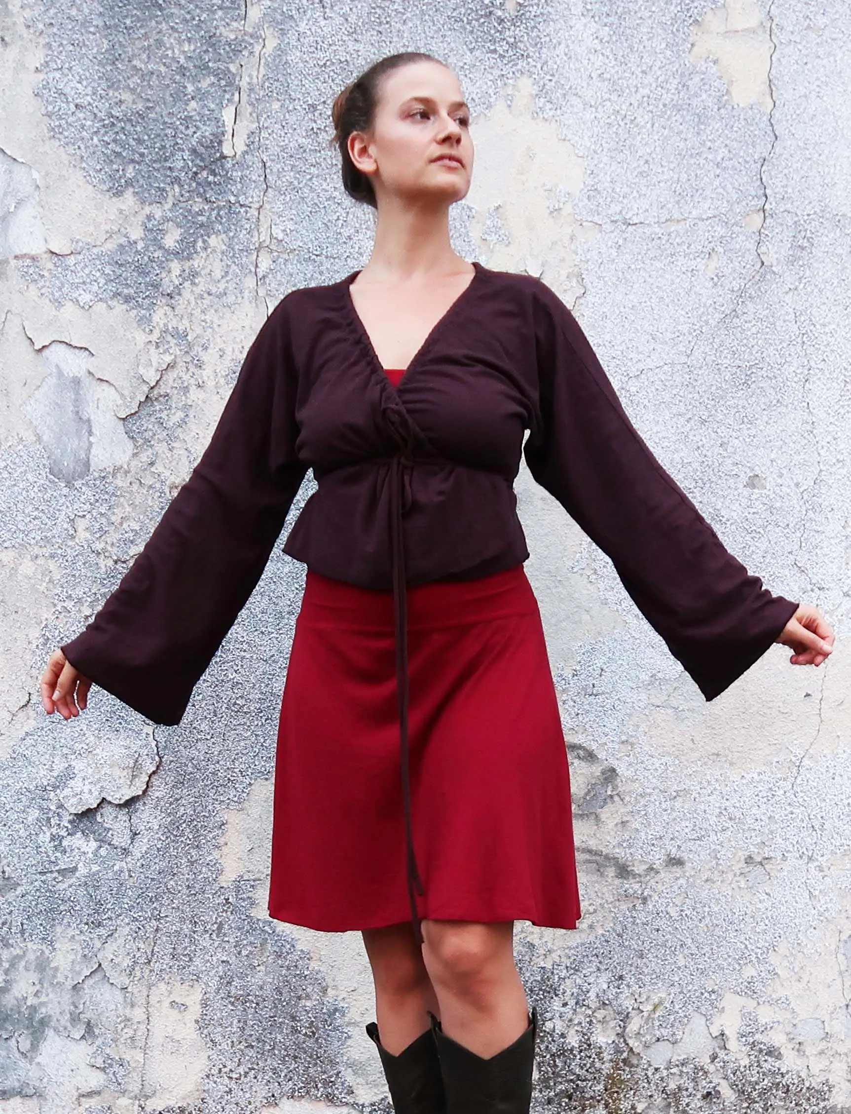 Drawstring Wrap Kimono Simplicity Cropped Shirt
