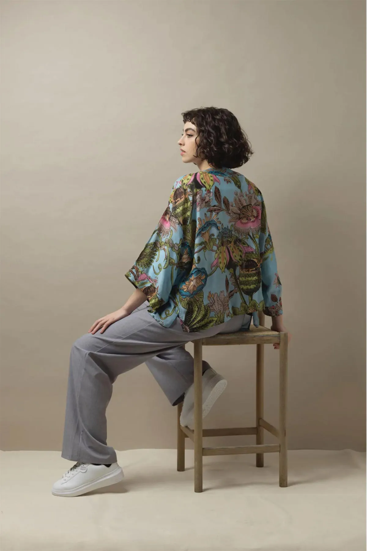 Eccentric Blooms Sky Kimono Jacket