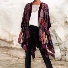 Elegant Floral Velvet Kimono Jacket