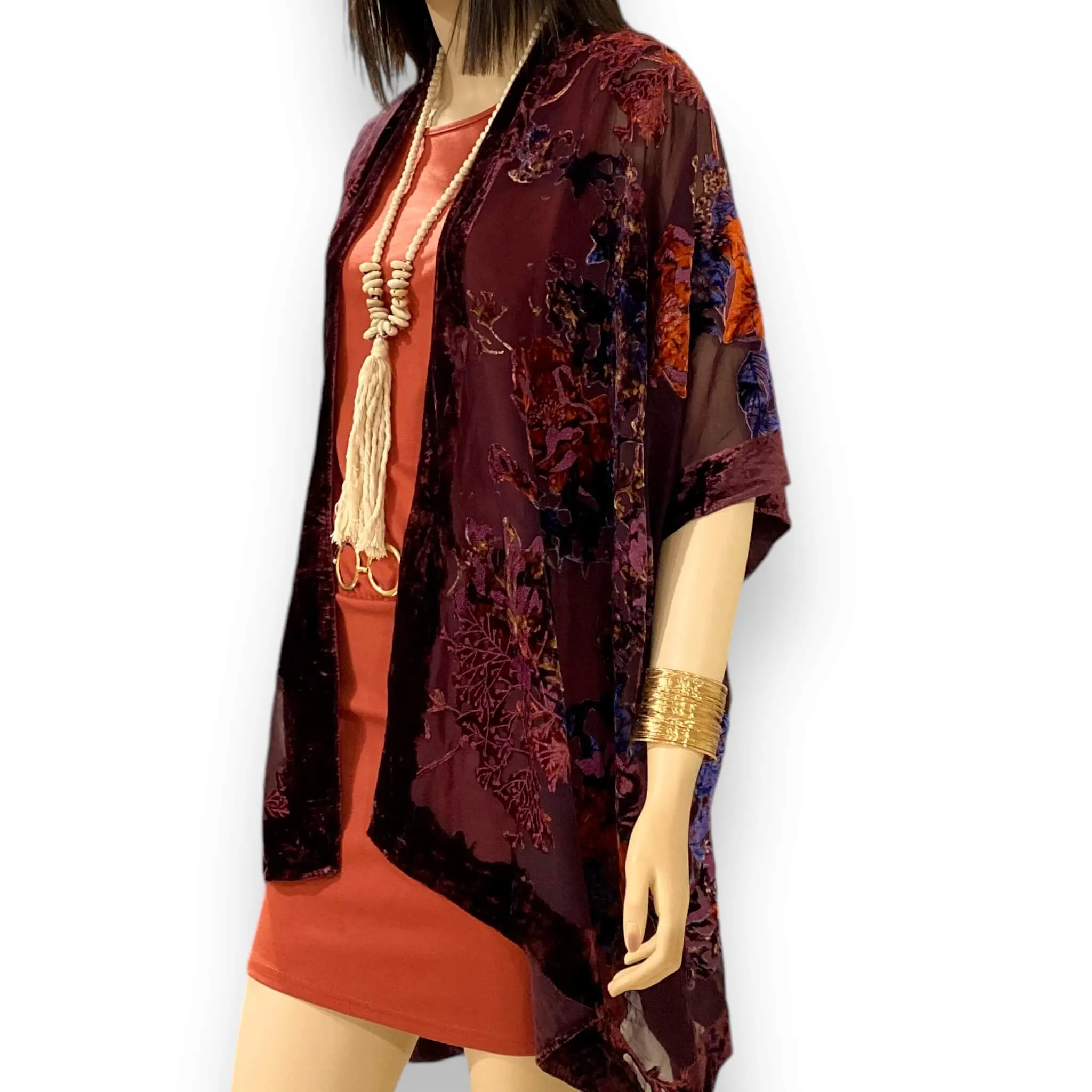 Elegant Floral Velvet Kimono Jacket