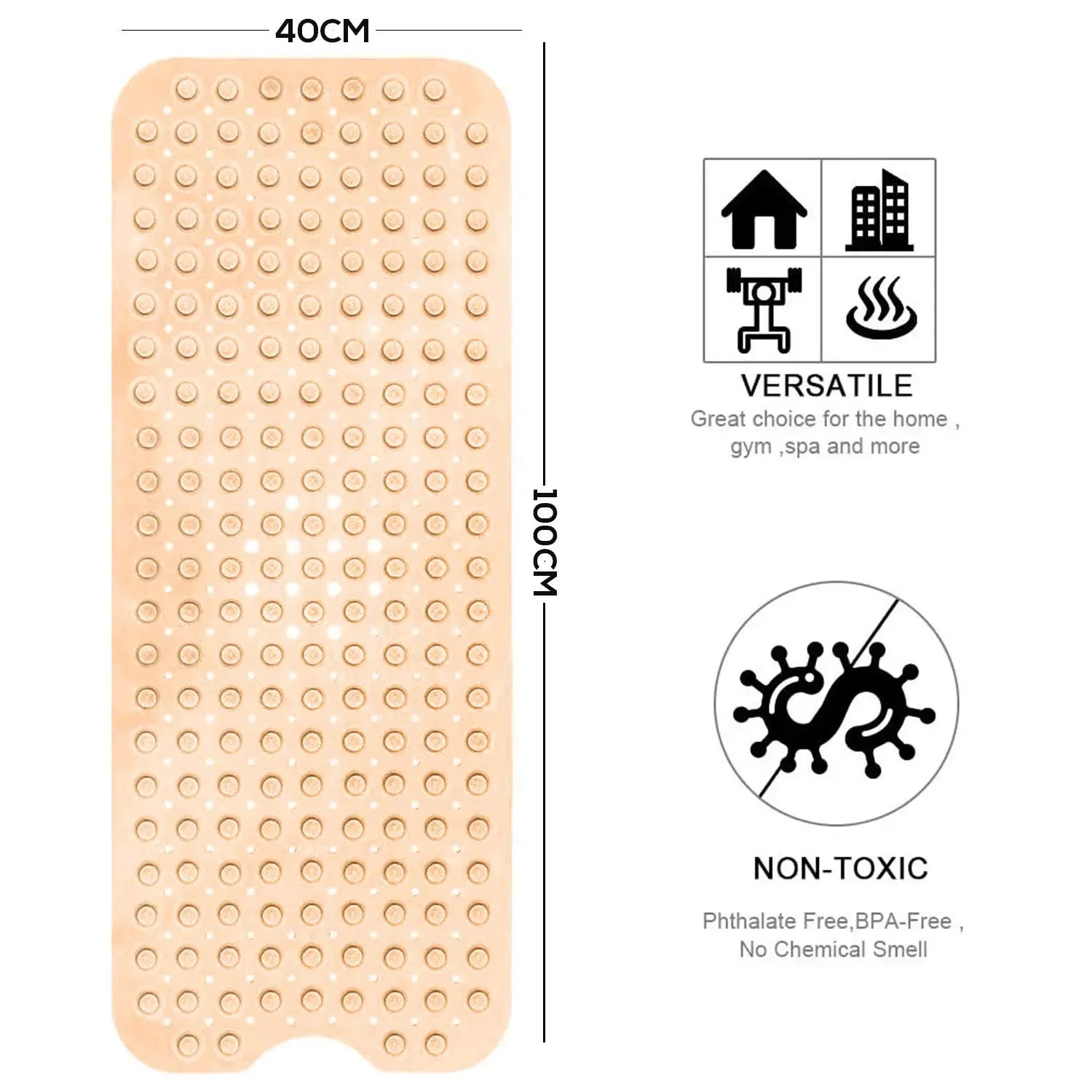 Experia Anti Slip with Suction cup Bath Mat - 100 x 40 cm (Cream Color with Accu-Pebble)