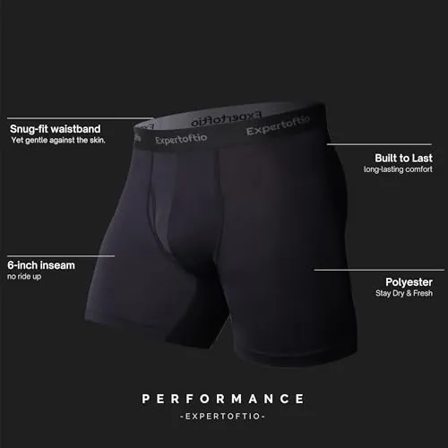 Expertoftio Men's Underwear Boxer Briefs 6 Inch Moisture Wicking Underwear for Men Pack of 4, Anting Chafing, Fly Pouch, L