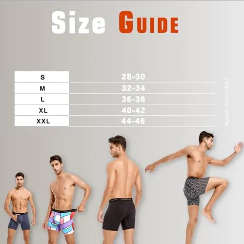 Expertoftio Men's Underwear Boxer Briefs 6 Inch Moisture Wicking Underwear for Men Pack of 4, Anting Chafing, Fly Pouch, L