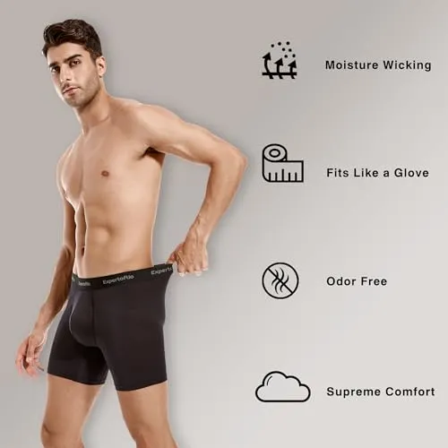 Expertoftio Men's Underwear Boxer Briefs 6 Inch Moisture Wicking Underwear for Men Pack of 4, Anting Chafing, Fly Pouch, L